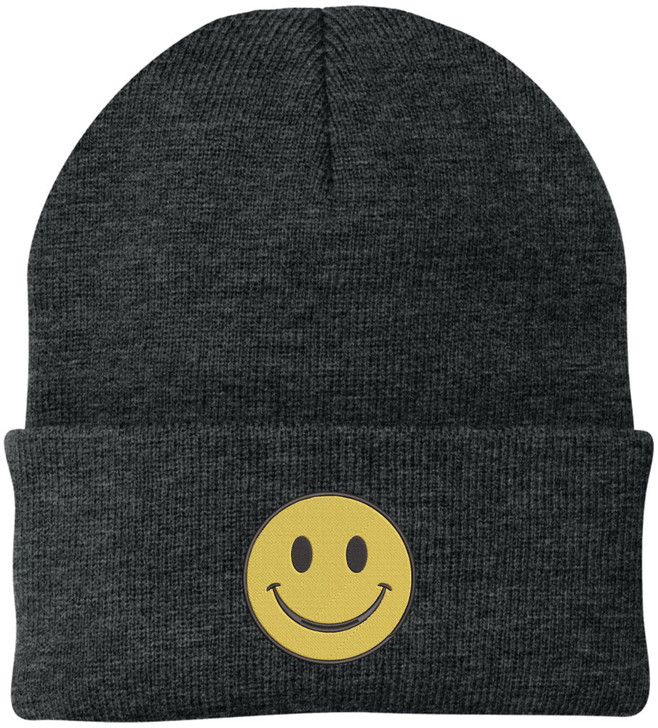 Smiiley Face Embroidered Beanie Hat | 100% Acrylic Knitted Winter Unisex Skull Cap