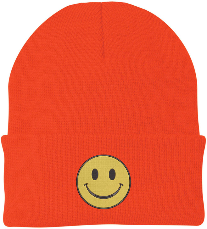 Smiiley Face Embroidered Beanie Hat | 100% Acrylic Knitted Winter Unisex Skull Cap