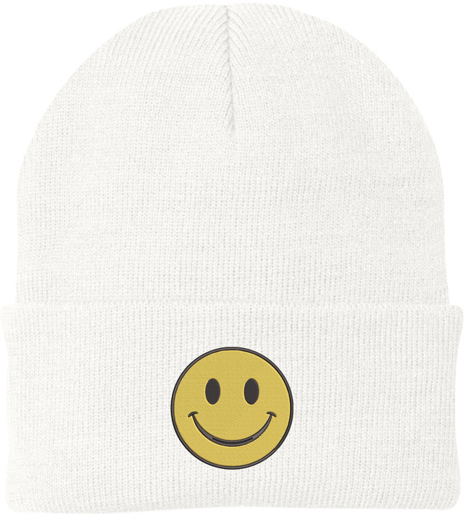 Smiiley Face Embroidered Beanie Hat | 100% Acrylic Knitted Winter Unisex Skull Cap