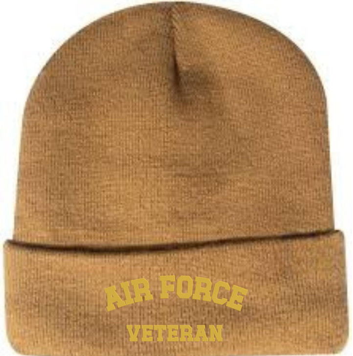Air Force Veteran Embroidered Beanie Hat | USA Military Forces Cold Weather Winter Knit Cap for Men & Women