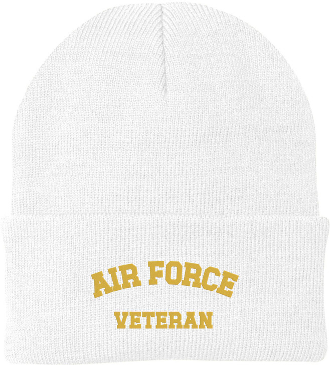 Air Force Veteran Embroidered Beanie Hat | USA Military Forces Cold Weather Winter Knit Cap for Men & Women