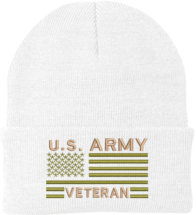 US Army Veteran USA Flag Embroidered Beanie Hat | Warm Knit USA Military Vet Acrylic Watch Cap