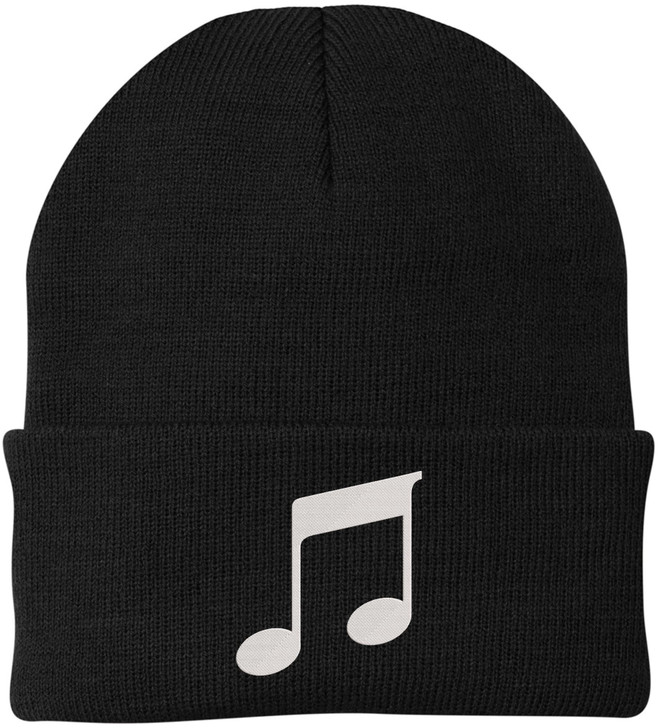 Music Note Embroidered Beanie Knit Cuffed Cap Music Lover Hat Musician Gift