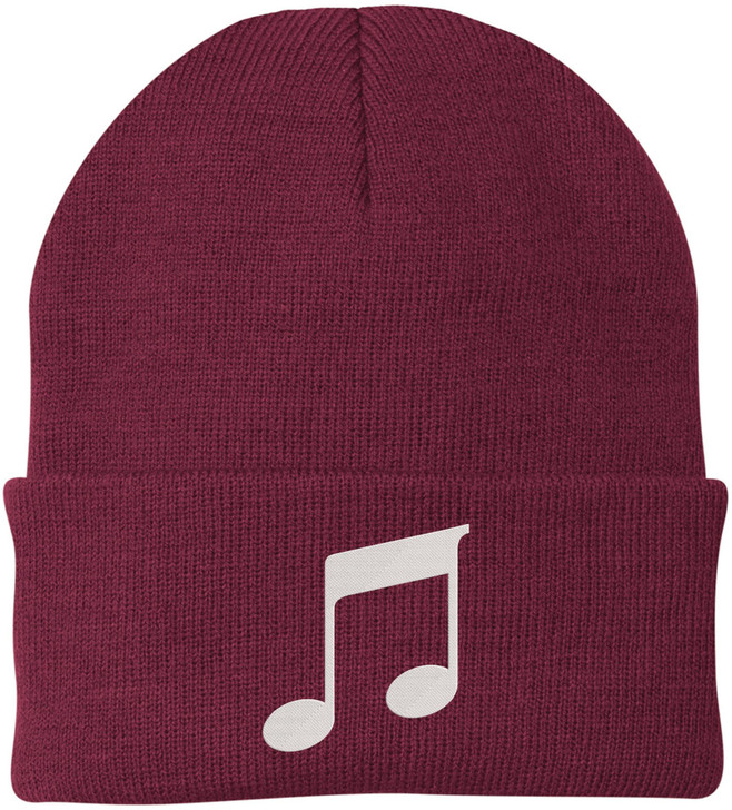 Music Note Embroidered Beanie Knit Cuffed Cap Music Lover Hat Musician Gift