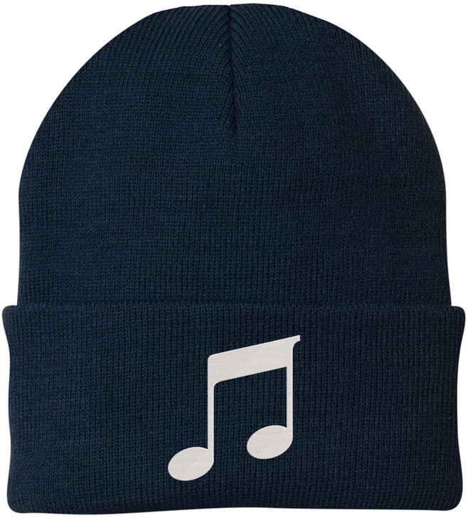 Music Note Embroidered Beanie Knit Cuffed Cap Music Lover Hat Musician Gift