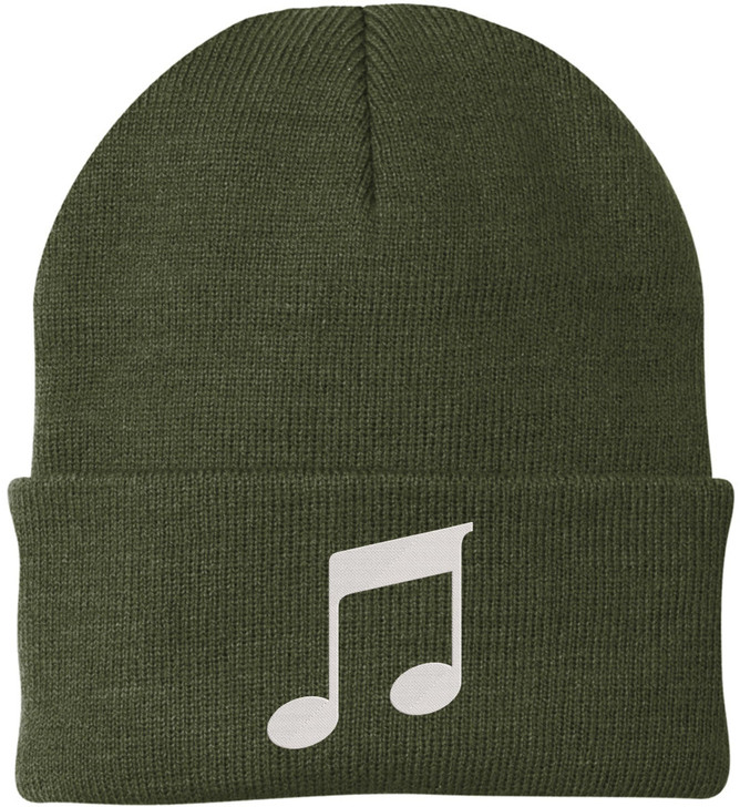 Music Note Embroidered Beanie Knit Cuffed Cap Music Lover Hat Musician Gift
