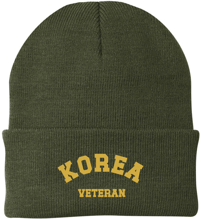 Korea Veteran Embroidered Beanie Hat | USA Military Patriotic 100% Acrylic Winter Knit Cap for Men & Women