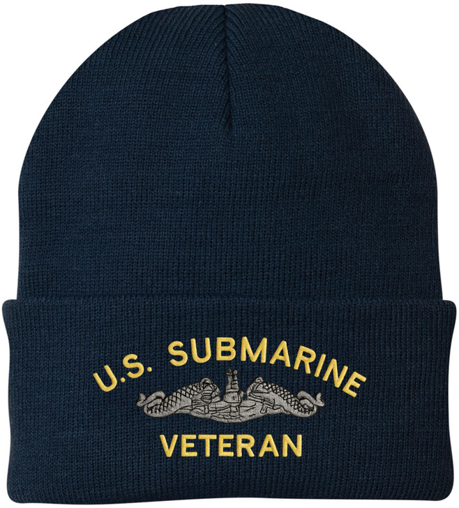 U.S. Submarine Veteran Embroidered Beanie Navy Veteran Knit Cuffed Hat