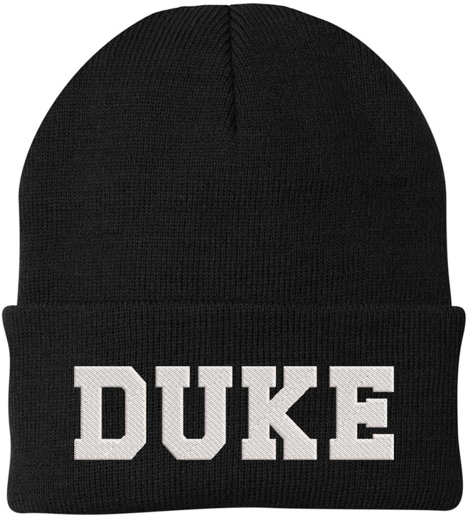 DUKE Embroidered Beanie Hat Knit Cuffed Winter Cap Skull Cap