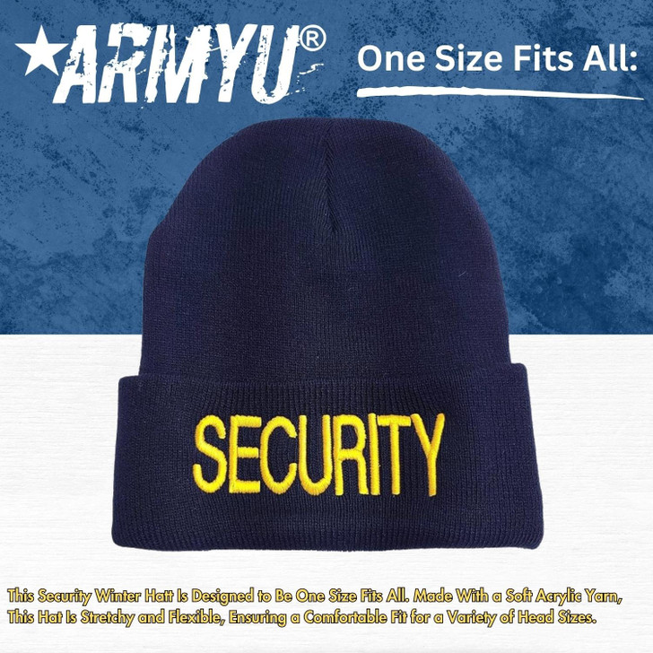 SECURITY Beanie FLEECE Lined Hat Warm LARGE EMBROIDERY Winter Watch Cap Winter Security Uniform Hat