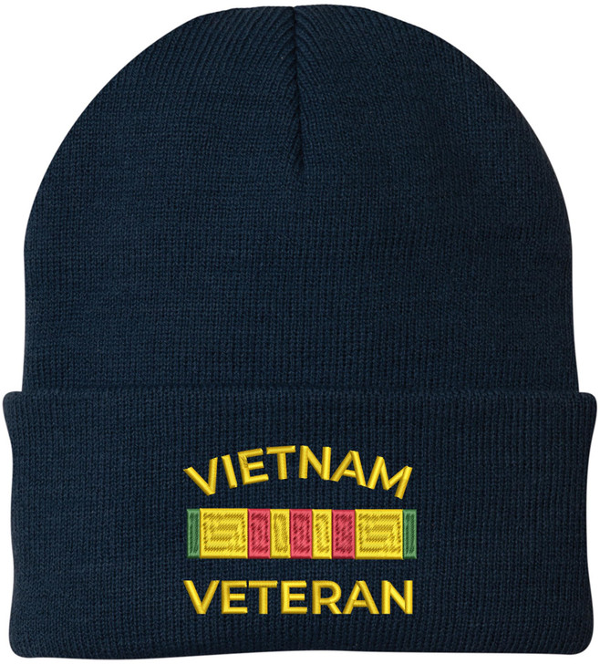 Vietnam Veteran Embroidered Beanie Military Service Ribbon Patriotic Gift Knit Cap