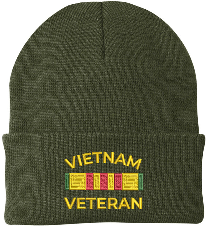 Vietnam Veteran Embroidered Beanie Military Service Ribbon Patriotic Gift Knit Cap