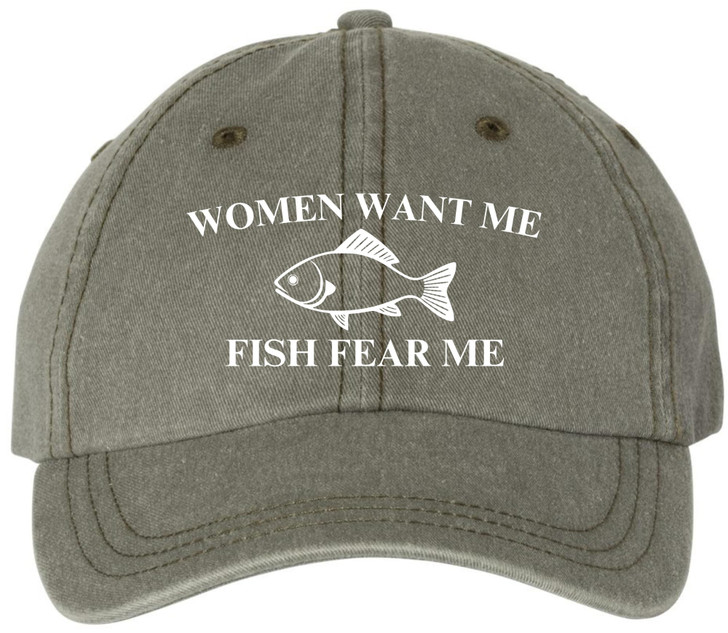 Women Want Me Fish Fear Me Embroidered Baseball Cap Funny Fishing Meme Angler Dad Hat