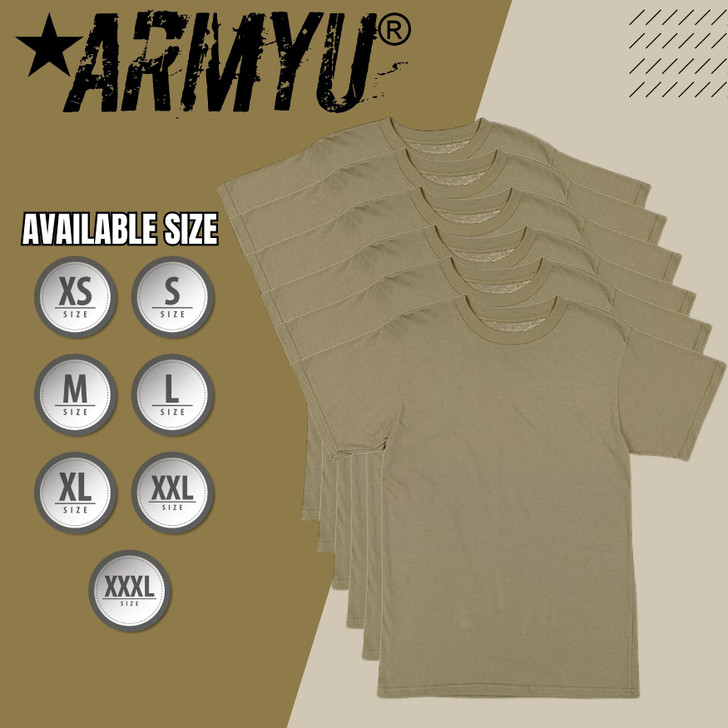 AR 670-1 Army Compliant Coyote Brown Mens Military T-Shirt Poly Cotton MultiCam OCP Scorpion Uniform Approved 6-Pack