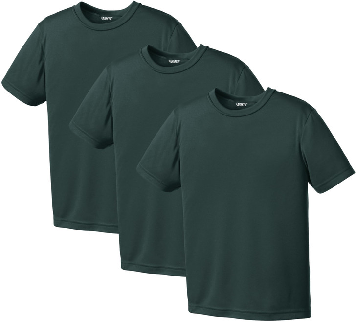 3 Pack Youth Solid Performance Military Army T-Shirts for Kids | 100% Polyester Moisture Wicking