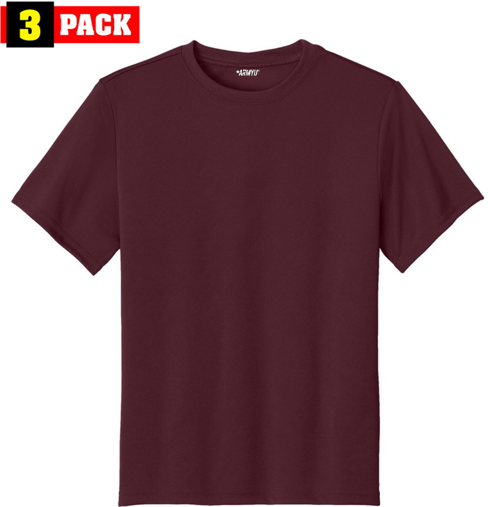 3 Pack Youth Solid Performance Military Army T-Shirts for Kids | 100% Polyester Moisture Wicking