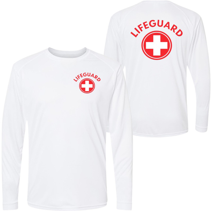 Lifeguard + Moisture Wicking Long Sleeve T-Shirt 100% Polyester Performance Uniform Sun Rash Guard Shirt