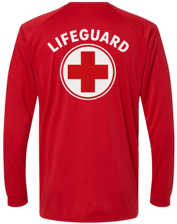 Lifeguard + Moisture Wicking Long Sleeve T-Shirt 100% Polyester Performance Uniform Sun Rash Guard Shirt