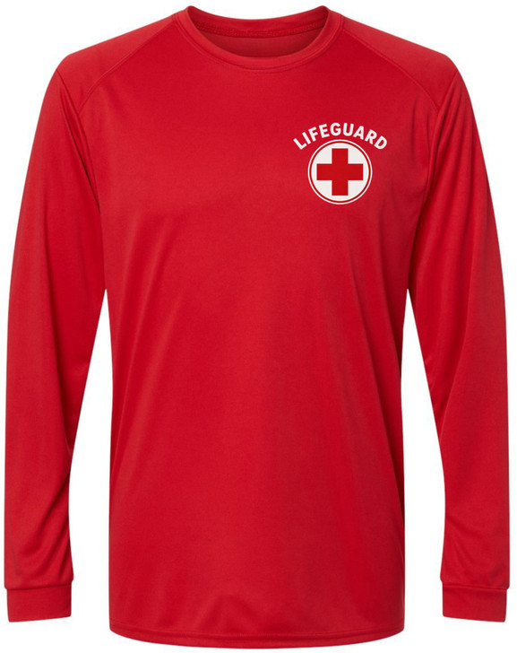 Lifeguard + Moisture Wicking Long Sleeve T-Shirt 100% Polyester Performance Uniform Sun Rash Guard Shirt