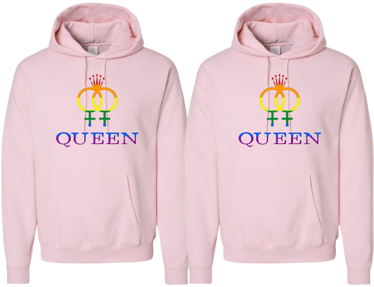 Queen & Queen Printed Hoodies Adult Lesbian Gay Pride Hooded Sweatshirts for Gay Couples (2 Pack)