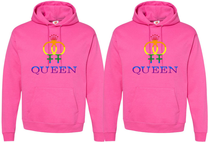 Queen & Queen Printed Hoodies Adult Lesbian Gay Pride Hooded Sweatshirts for Gay Couples (2 Pack)