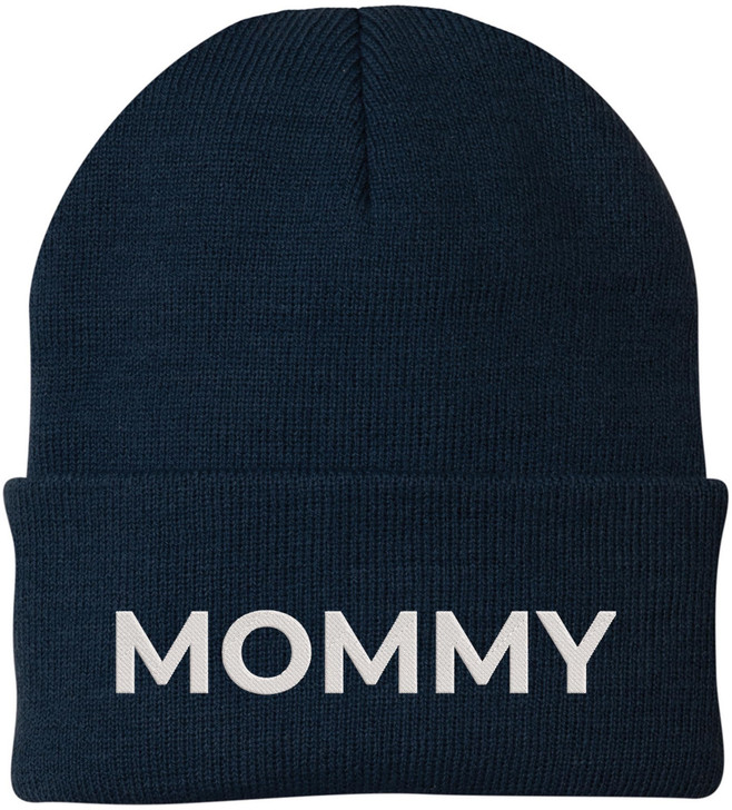 Mommy Embroidered Beanie | Bold Acrylic Knit Winter Hat | Casual Mother's Day Skull Cap Trendy Statement Mom Hat