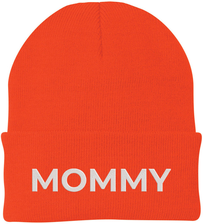 Mommy Embroidered Beanie | Bold Acrylic Knit Winter Hat | Casual Mother's Day Skull Cap Trendy Statement Mom Hat