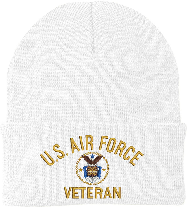 Air Force Veteran Embroidered Beanie | USAF Military Army Skull Cap Acrylic Vet Warm Winter Watch Hat