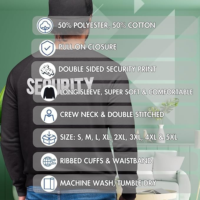 Army Universe SECURITY Crewneck Sweatshirt Pullover Crew Fleece Shirt Bouncer Guard Officer Uniform (Front + Back Print)