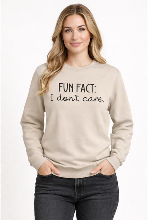 Fun Fact I Don’t Care Printed Hoodie Sarcastic Humor Quote Polycotton Pullover Hooded Sweatshirt
