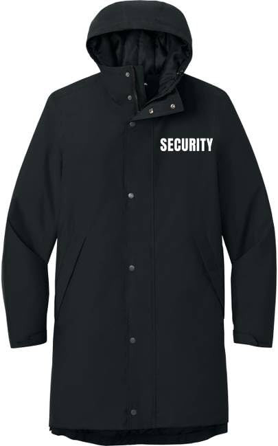 SECURITY Waterproof Insulated Sideline Parka Jacket Long Rain Coat with Hood (Double Sided Print)