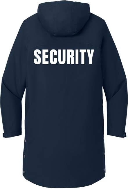 SECURITY Waterproof Insulated Sideline Parka Jacket Long Rain Coat with Hood (Double Sided Print)