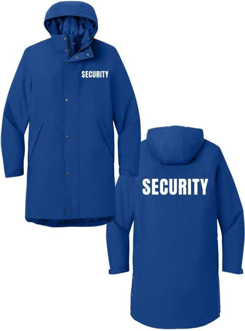 SECURITY Waterproof Insulated Sideline Parka Jacket Long Rain Coat with Hood (Double Sided Print)