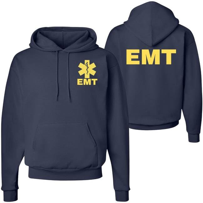 EMT Hoodie Emergency Medical Technician First Responder AMBU Double Sided Hooded Sweatshirt