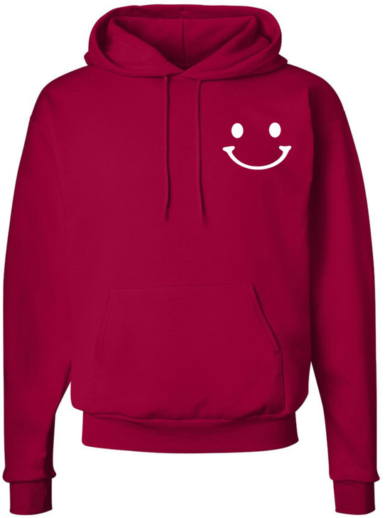 Happy Face Printed Hoodie Minimalist Smile Graphic Cotton Pullover Sweatshirt