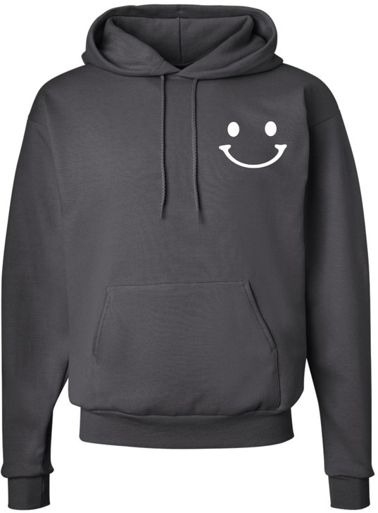 Happy Face Printed Hoodie Minimalist Smile Graphic Cotton Pullover Sweatshirt