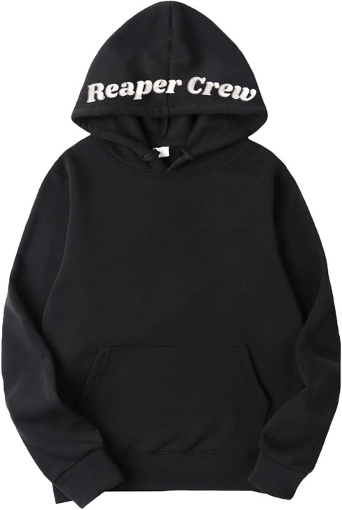 Reaper Crew Embroidered Hoodie Grim Reaper Hood Design Unisex Hooded Sweatshirt, Black