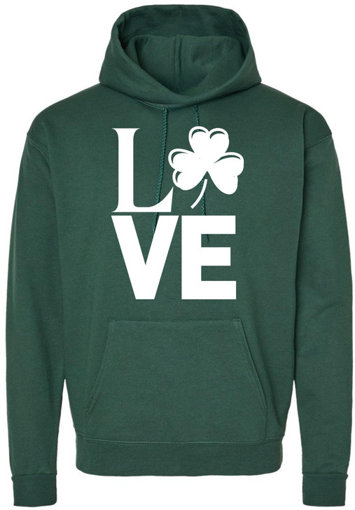 Love Printed Hooded Sweatshirt | St. Patrick's Day Irish Holiday Costume Hoodie | for Men & Women, Dark Green