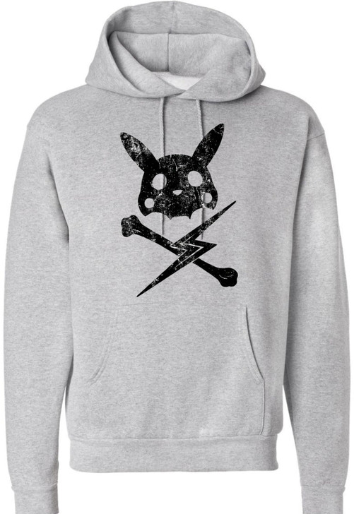 Electric Bunny Skull Graphic Hoodie Edgy Anime Style Streetwear Pullover Sweatshirt Polycotton Fleece