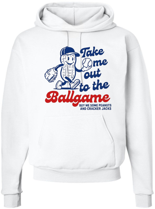 Take Me Out To The Ballgame Printed Hoodie Vintage Baseball Mascot Graphic Cotton Polyester Hooded Sweatshirt