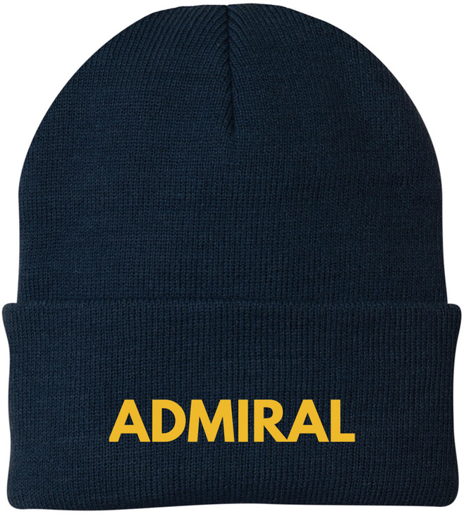 Admiral Embroidered Beanie | USA Military Navy Inspired Warm 100% Acrylic Winter Knit Hat for Men & Women
