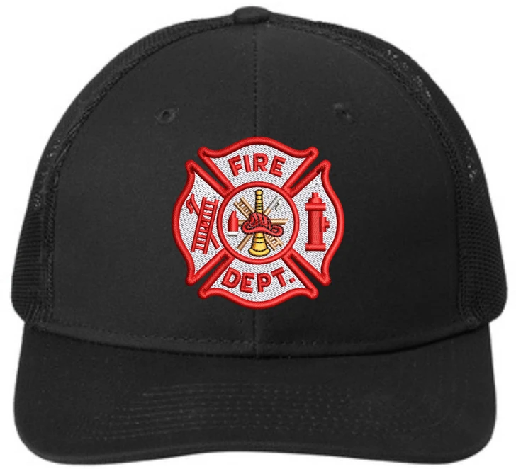 FIRE DEPT. Embroidered Trucker Hat Fire Rescue Symbol Mesh Back Baseball Cap