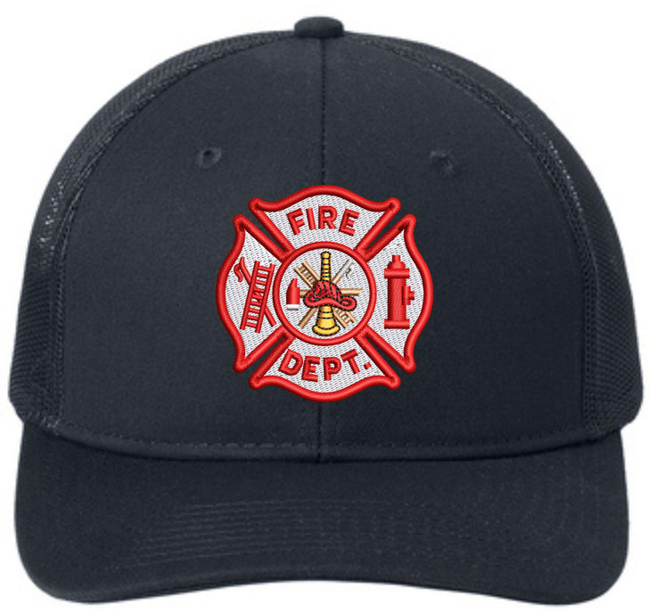 FIRE DEPT. Embroidered Trucker Hat Fire Rescue Symbol Mesh Back Baseball Cap