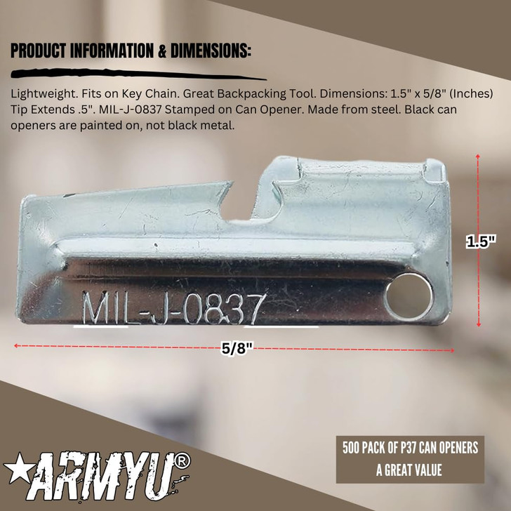 ARMYU P-38 Metal Can Openers Steel Army Style P38 Mil-J-0837 Compact Travel Size (500 Pieces)