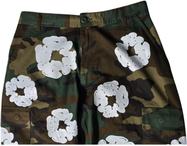 Camouflage Flower Printed Trousers Floral Graphic Camo Pattern Cotton Polyester Straight Leg Pants, Woodland Camo