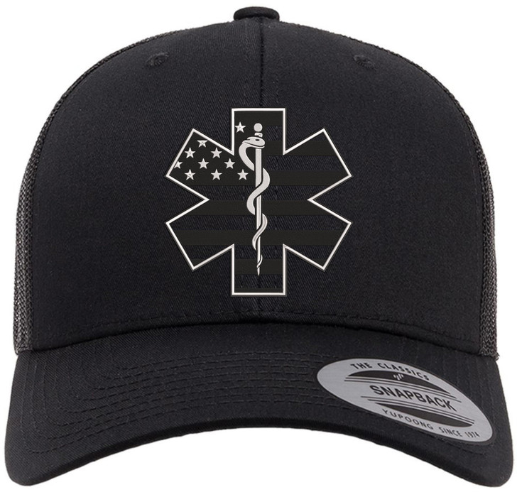 Star of Life EMS Hat – USA Flag Embroidered Trucker Cap, US EMT AMBU Paramedic Snapback Mesh Hat