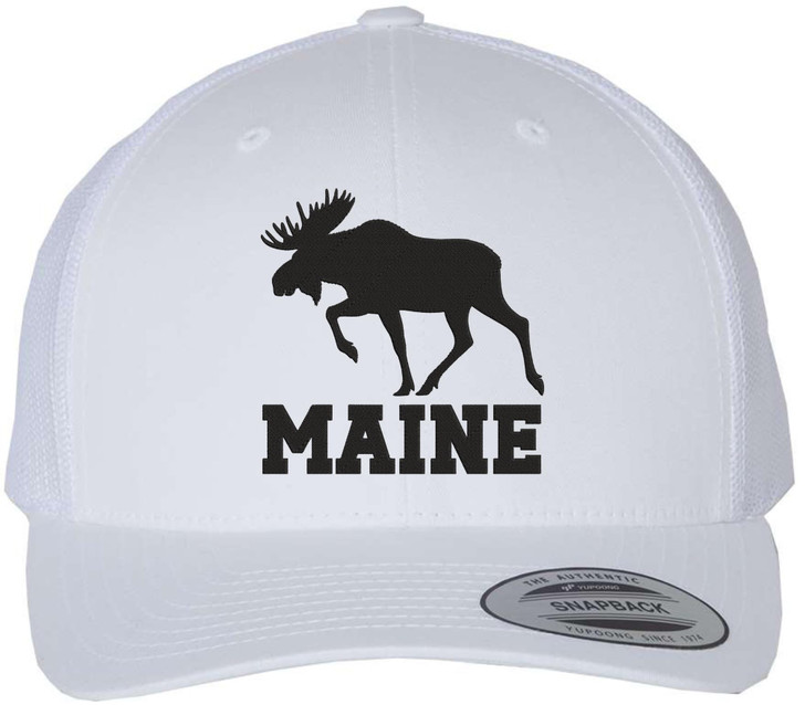 Maine Moose Embroidered Trucker Cap | Adjustable Snapback Hat | Wildlife Graphic Outdoor Adventure Headwear