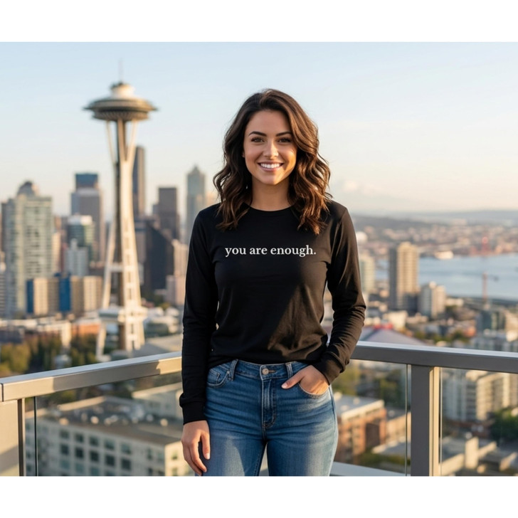 You Are Enough Printed T-Shirt Inspirational Mental Health Affirmation 100% Cotton Crewneck Tee