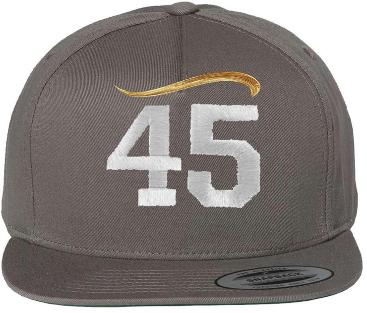 45th President Hair Embroidered Flat Bill Snapback Cap | Trump Supporters Adjustable Slick Hat