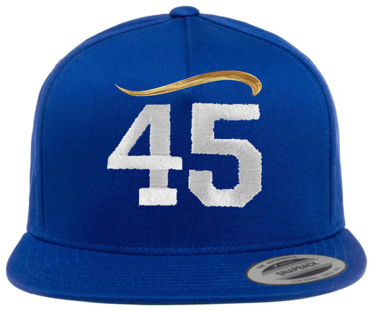 45th President Hair Embroidered Flat Bill Snapback Cap | Trump Supporters Adjustable Slick Hat